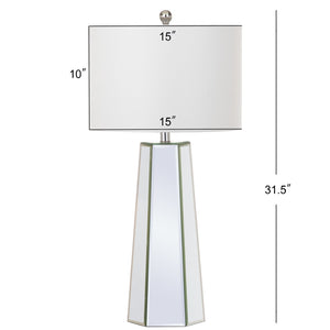 Safavieh JANICE Table Lamp - Clear Mirror Base & Off-White Shade for Elegant Ambient Lighting in Any Room LIT4397A-SET2