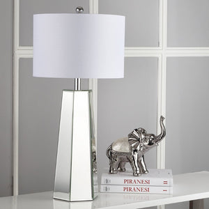 Safavieh JANICE Table Lamp - Clear Mirror Base & Off-White Shade for Elegant Ambient Lighting in Any Room LIT4397A-SET2
