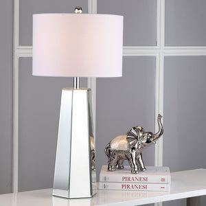 Safavieh JANICE Table Lamp - Clear Mirror Base & Off-White Shade for Elegant Ambient Lighting in Any Room LIT4397A-SET2