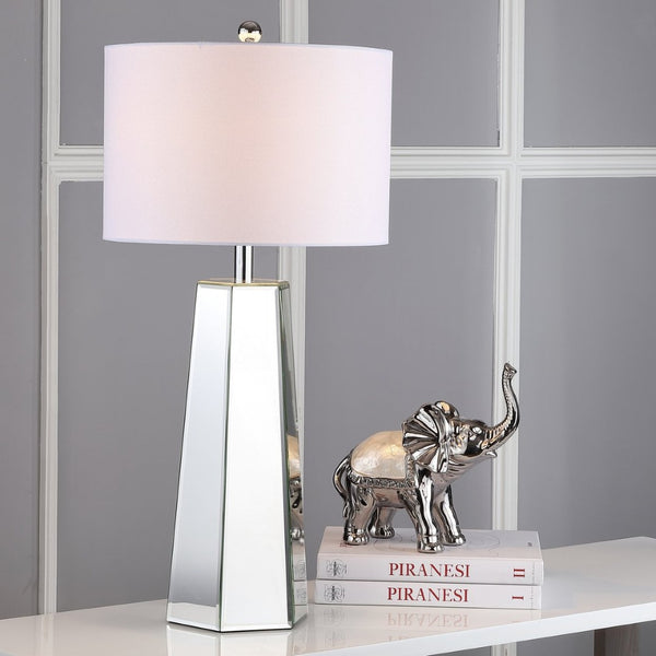 Safavieh JANICE Table Lamp - Clear Mirror Base & Off-White Shade for Elegant Ambient Lighting in Any Room LIT4397A-SET2