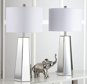 Safavieh JANICE Table Lamp - Clear Mirror Base & Off-White Shade for Elegant Ambient Lighting in Any Room LIT4397A-SET2