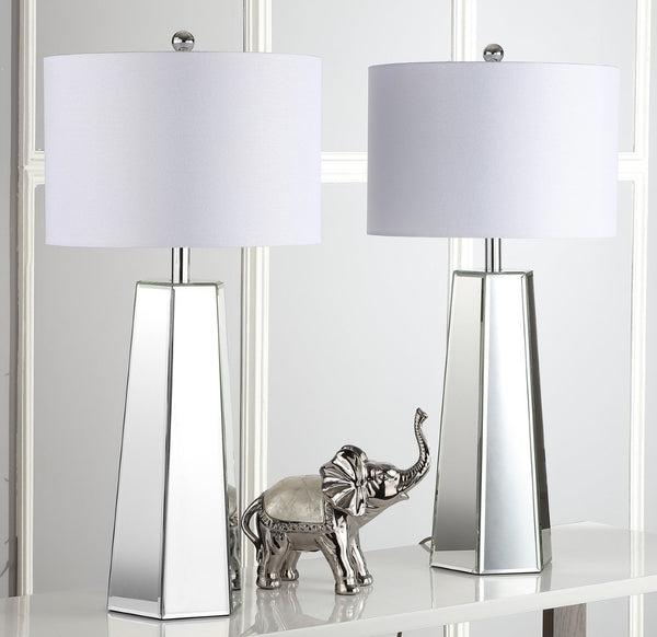 Safavieh JANICE Table Lamp - Clear Mirror Base & Off-White Shade for Elegant Ambient Lighting in Any Room LIT4397A-SET2