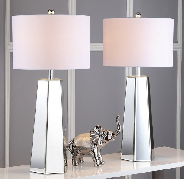 Safavieh JANICE Table Lamp - Clear Mirror Base & Off-White Shade for Elegant Ambient Lighting in Any Room LIT4397A-SET2