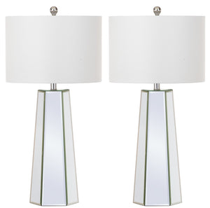 Safavieh JANICE Table Lamp - Clear Mirror Base & Off-White Shade for Elegant Ambient Lighting in Any Room LIT4397A-SET2