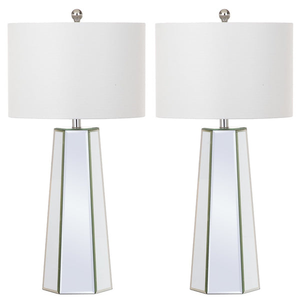 Safavieh JANICE Table Lamp - Clear Mirror Base & Off-White Shade for Elegant Ambient Lighting in Any Room LIT4397A-SET2
