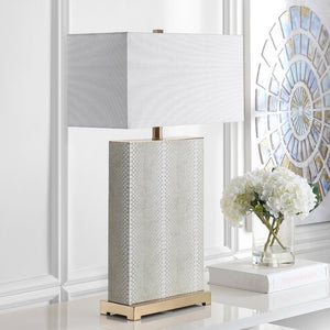 Safavieh JOYCE Table Lamp – Elegant Modern Design with Soft Ambient Light for Stylish Home Decor Enhancement Cream Faux Snakeskin LIT4402G-SET2