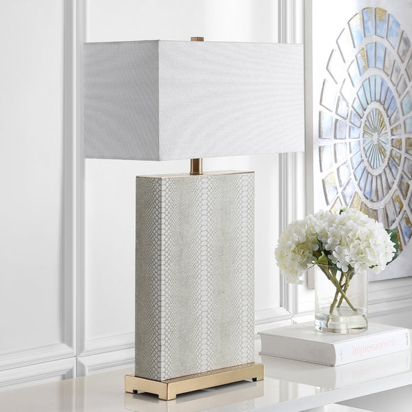 Safavieh JOYCE Table Lamp – Elegant Modern Design with Soft Ambient Light for Stylish Home Decor Enhancement Cream Faux Snakeskin LIT4402G-SET2