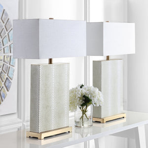 Safavieh JOYCE Table Lamp – Elegant Modern Design with Soft Ambient Light for Stylish Home Decor Enhancement Cream Faux Snakeskin LIT4402G-SET2
