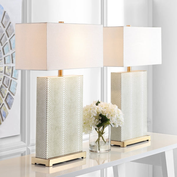 Safavieh JOYCE Table Lamp – Elegant Modern Design with Soft Ambient Light for Stylish Home Decor Enhancement Cream Faux Snakeskin LIT4402G-SET2