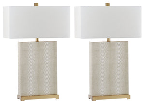 Safavieh JOYCE Table Lamp – Elegant Modern Design with Soft Ambient Light for Stylish Home Decor Enhancement Cream Faux Snakeskin LIT4402G-SET2