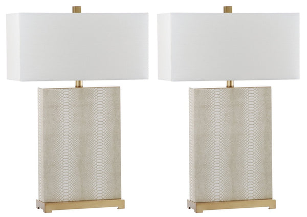 Safavieh JOYCE Table Lamp – Elegant Modern Design with Soft Ambient Light for Stylish Home Decor Enhancement Cream Faux Snakeskin LIT4402G-SET2