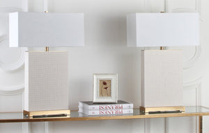 Safavieh JOYCE Table Lamp – Elegant Modern Design with Soft Ambient Light for Stylish Home Decor Enhancement Cream Woven LIT4402L-SET2