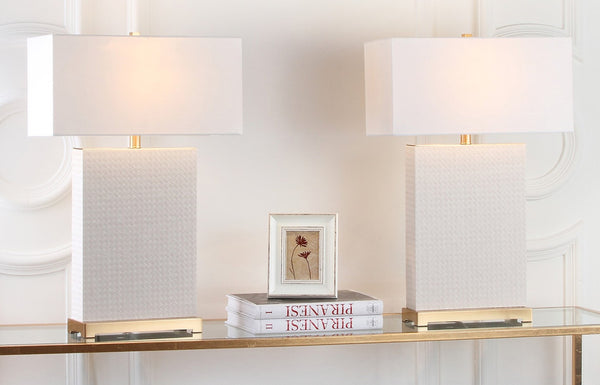 Safavieh JOYCE Table Lamp – Elegant Modern Design with Soft Ambient Light for Stylish Home Decor Enhancement Cream Woven LIT4402L-SET2