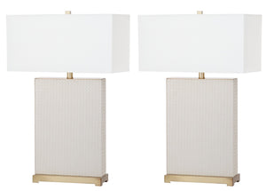 Safavieh JOYCE Table Lamp – Elegant Modern Design with Soft Ambient Light for Stylish Home Decor Enhancement Cream Woven LIT4402L-SET2