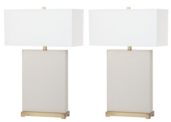 Safavieh JOYCE Table Lamp – Elegant Modern Design with Soft Ambient Light for Stylish Home Decor Enhancement Cream Woven LIT4402L-SET2