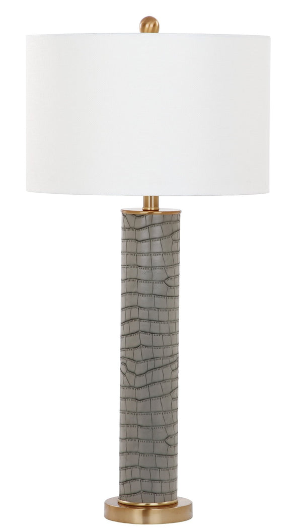 Safavieh OLLIE Table Lamp – Stylish Textured Lighting for Home, Office or Bedroom – Durable and Elegant Design Grey Faux Alligator LIT4404A-SET2