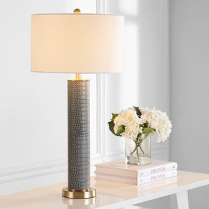 Safavieh OLLIE Table Lamp – Stylish Textured Lighting for Home, Office or Bedroom – Durable and Elegant Design Grey Faux Alligator LIT4404A-SET2