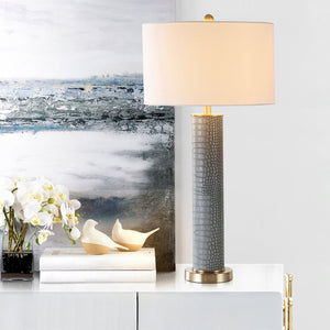 Safavieh OLLIE Table Lamp – Stylish Textured Lighting for Home, Office or Bedroom – Durable and Elegant Design Grey Faux Alligator LIT4404A-SET2