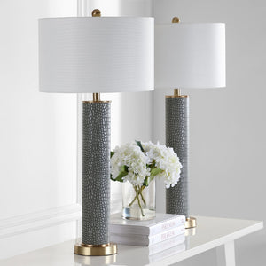Safavieh OLLIE Table Lamp – Stylish Textured Lighting for Home, Office or Bedroom – Durable and Elegant Design Grey Faux Alligator LIT4404A-SET2