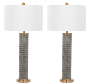 Safavieh OLLIE Table Lamp – Stylish Textured Lighting for Home, Office or Bedroom – Durable and Elegant Design Grey Faux Alligator LIT4404A-SET2