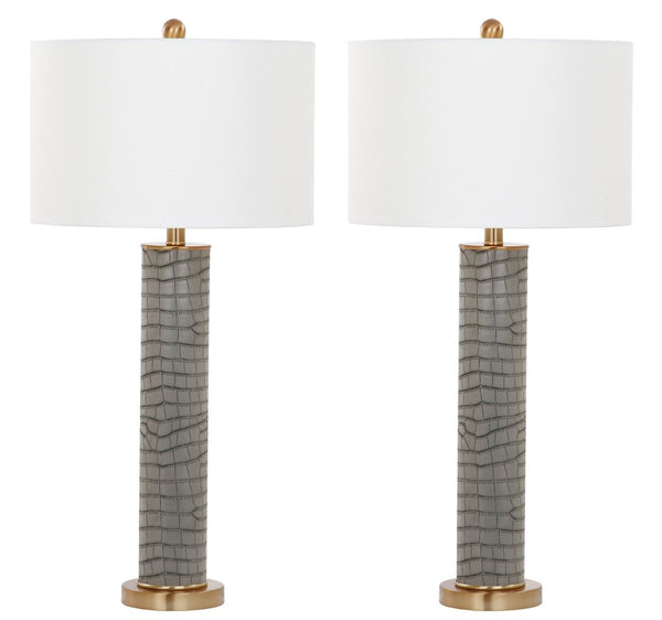 Safavieh OLLIE Table Lamp – Stylish Textured Lighting for Home, Office or Bedroom – Durable and Elegant Design Grey Faux Alligator LIT4404A-SET2