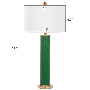 Safavieh OLLIE Table Lamp – Stylish Textured Lighting for Home, Office or Bedroom – Durable and Elegant Design Dark Green Faux Alligator LIT4404B-SET2