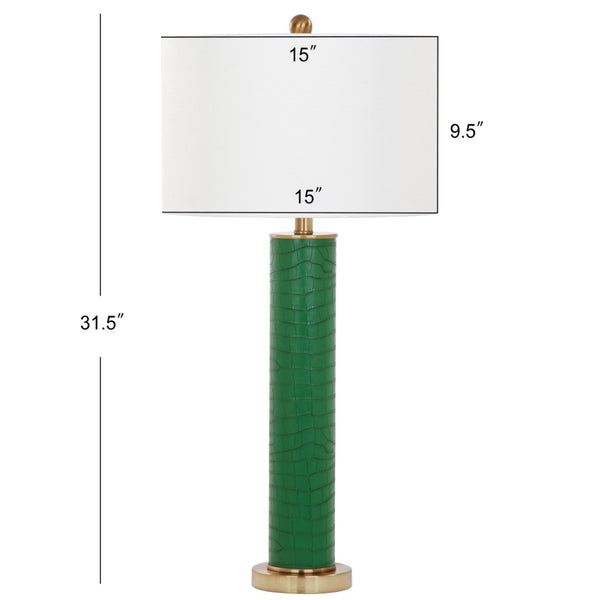 Safavieh OLLIE Table Lamp – Stylish Textured Lighting for Home, Office or Bedroom – Durable and Elegant Design Dark Green Faux Alligator LIT4404B-SET2
