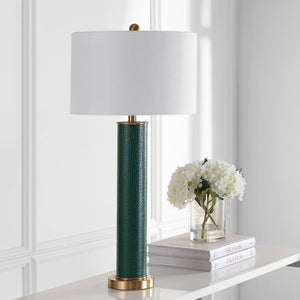 Safavieh OLLIE Table Lamp – Stylish Textured Lighting for Home, Office or Bedroom – Durable and Elegant Design Dark Green Faux Alligator LIT4404B-SET2