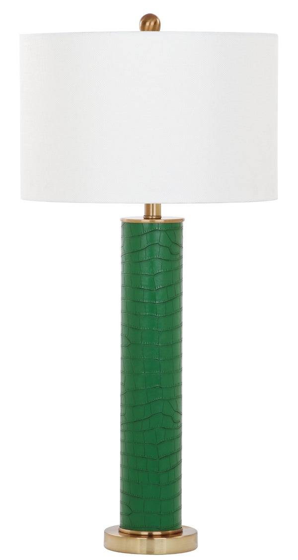 Safavieh OLLIE Table Lamp – Stylish Textured Lighting for Home, Office or Bedroom – Durable and Elegant Design Dark Green Faux Alligator LIT4404B-SET2