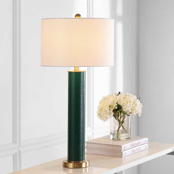 Safavieh OLLIE Table Lamp – Stylish Textured Lighting for Home, Office or Bedroom – Durable and Elegant Design Dark Green Faux Alligator LIT4404B-SET2