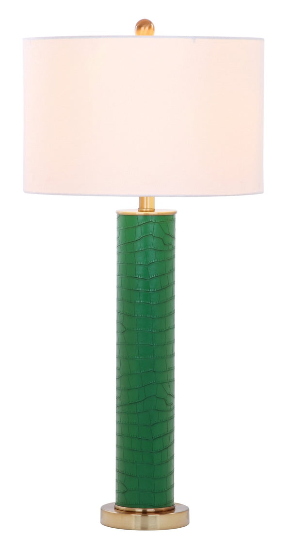 Safavieh OLLIE Table Lamp – Stylish Textured Lighting for Home, Office or Bedroom – Durable and Elegant Design Dark Green Faux Alligator LIT4404B-SET2