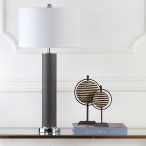Safavieh OLLIE Table Lamp – Stylish Textured Lighting for Home, Office or Bedroom – Durable and Elegant Design Grey Faux Snakeskin LIT4404E-SET2