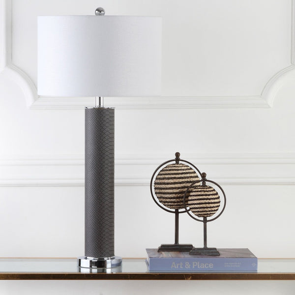 Safavieh OLLIE Table Lamp – Stylish Textured Lighting for Home, Office or Bedroom – Durable and Elegant Design Grey Faux Snakeskin LIT4404E-SET2