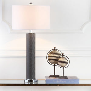 Safavieh OLLIE Table Lamp – Stylish Textured Lighting for Home, Office or Bedroom – Durable and Elegant Design Grey Faux Snakeskin LIT4404E-SET2