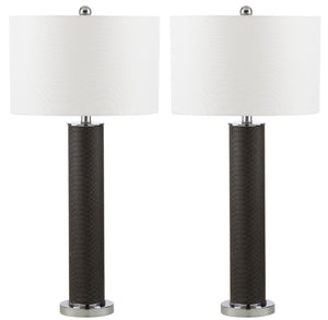 Safavieh OLLIE Table Lamp – Stylish Textured Lighting for Home, Office or Bedroom – Durable and Elegant Design Grey Faux Snakeskin LIT4404E-SET2