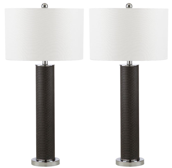 Safavieh OLLIE Table Lamp – Stylish Textured Lighting for Home, Office or Bedroom – Durable and Elegant Design Grey Faux Snakeskin LIT4404E-SET2