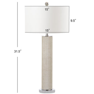 Safavieh OLLIE Table Lamp – Stylish Textured Lighting for Home, Office or Bedroom – Durable and Elegant Design Cream Faux Snakeskin LIT4404G-SET2