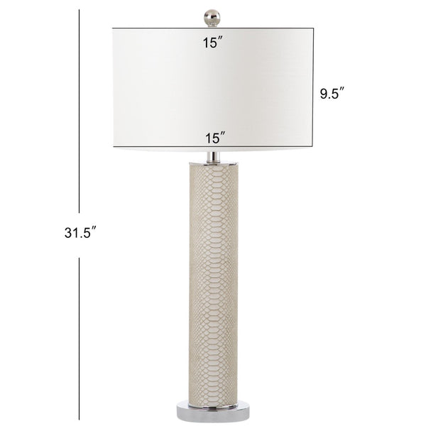 Safavieh OLLIE Table Lamp – Stylish Textured Lighting for Home, Office or Bedroom – Durable and Elegant Design Cream Faux Snakeskin LIT4404G-SET2