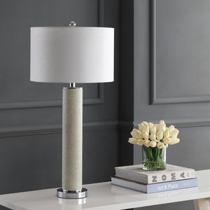 Safavieh OLLIE Table Lamp – Stylish Textured Lighting for Home, Office or Bedroom – Durable and Elegant Design Cream Faux Snakeskin LIT4404G-SET2