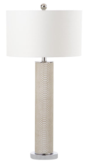 Safavieh OLLIE Table Lamp – Stylish Textured Lighting for Home, Office or Bedroom – Durable and Elegant Design Cream Faux Snakeskin LIT4404G-SET2