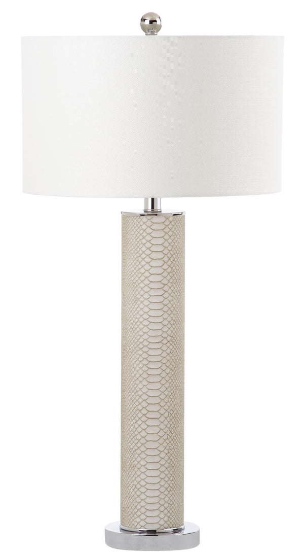 Safavieh OLLIE Table Lamp – Stylish Textured Lighting for Home, Office or Bedroom – Durable and Elegant Design Cream Faux Snakeskin LIT4404G-SET2