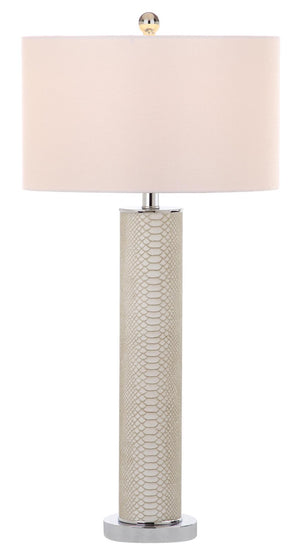 Safavieh OLLIE Table Lamp – Stylish Textured Lighting for Home, Office or Bedroom – Durable and Elegant Design Cream Faux Snakeskin LIT4404G-SET2