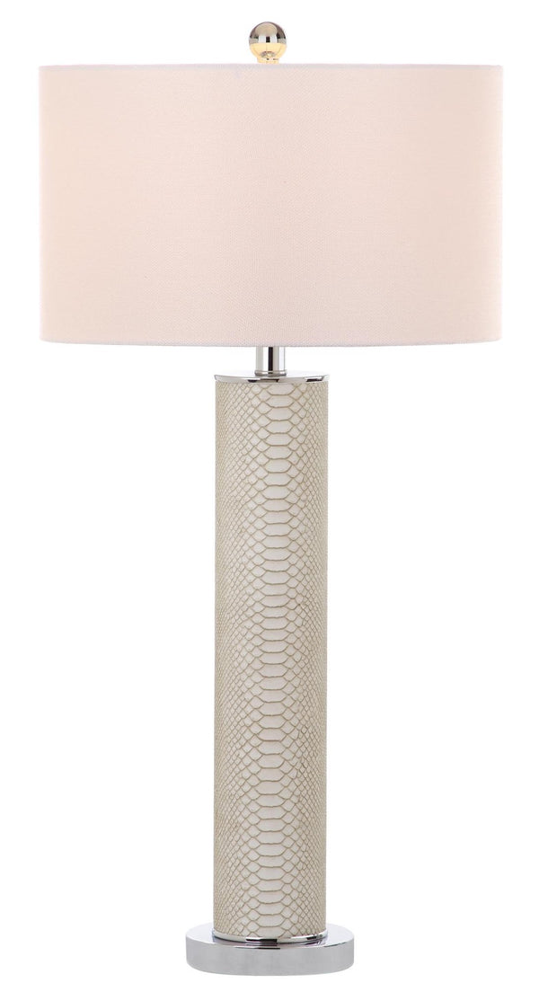 Safavieh OLLIE Table Lamp – Stylish Textured Lighting for Home, Office or Bedroom – Durable and Elegant Design Cream Faux Snakeskin LIT4404G-SET2