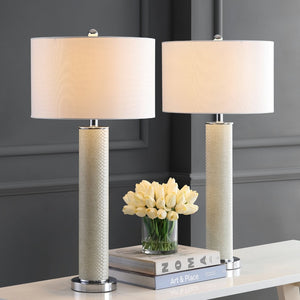 Safavieh OLLIE Table Lamp – Stylish Textured Lighting for Home, Office or Bedroom – Durable and Elegant Design Cream Faux Snakeskin LIT4404G-SET2