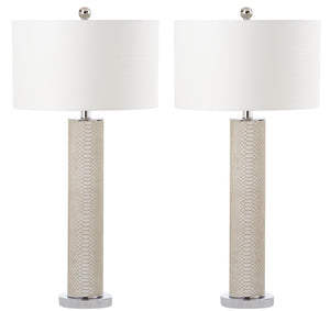 Safavieh OLLIE Table Lamp – Stylish Textured Lighting for Home, Office or Bedroom – Durable and Elegant Design Cream Faux Snakeskin LIT4404G-SET2