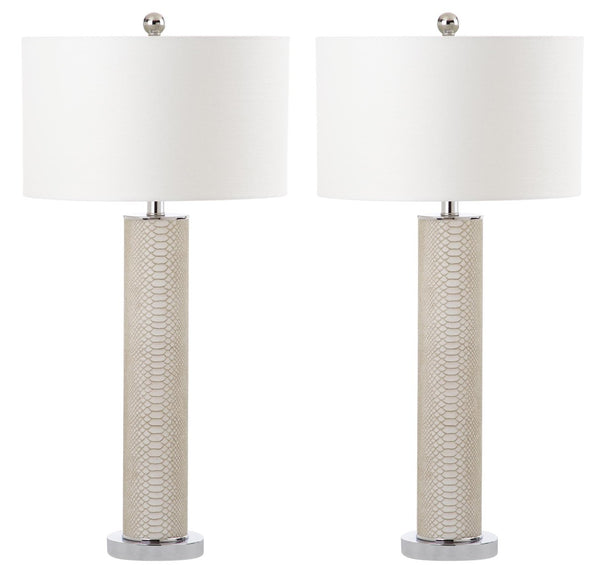Safavieh OLLIE Table Lamp – Stylish Textured Lighting for Home, Office or Bedroom – Durable and Elegant Design Cream Faux Snakeskin LIT4404G-SET2