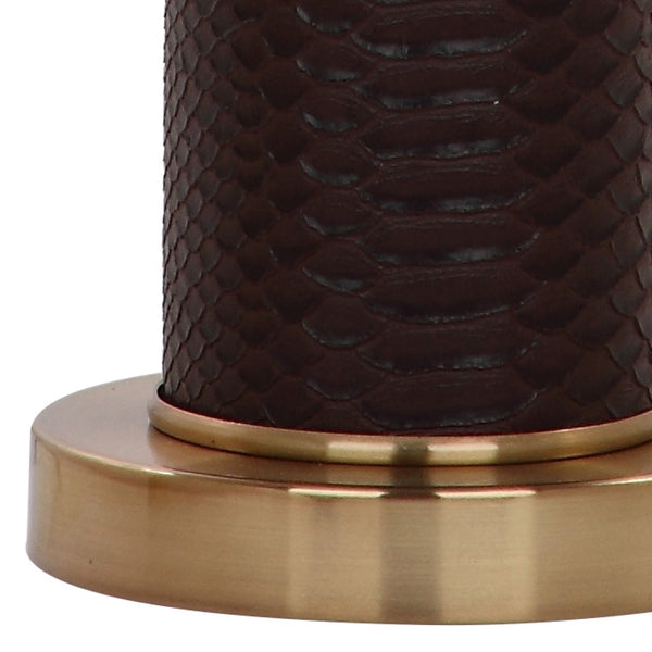 Safavieh OLLIE Table Lamp – Stylish Textured Lighting for Home, Office or Bedroom – Durable and Elegant Design Brown Faux Snakeskin LIT4404H-SET2