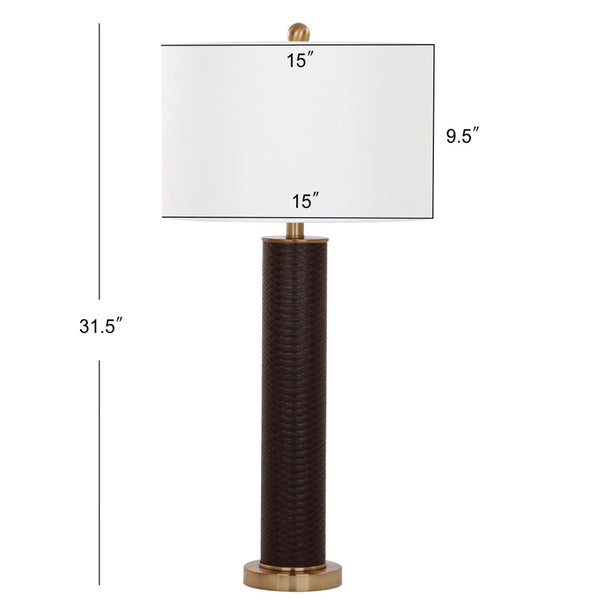 Safavieh OLLIE Table Lamp – Stylish Textured Lighting for Home, Office or Bedroom – Durable and Elegant Design Brown Faux Snakeskin LIT4404H-SET2
