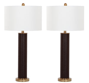 Safavieh OLLIE Table Lamp – Stylish Textured Lighting for Home, Office or Bedroom – Durable and Elegant Design Brown Faux Snakeskin LIT4404H-SET2