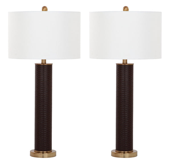 Safavieh OLLIE Table Lamp – Stylish Textured Lighting for Home, Office or Bedroom – Durable and Elegant Design Brown Faux Snakeskin LIT4404H-SET2